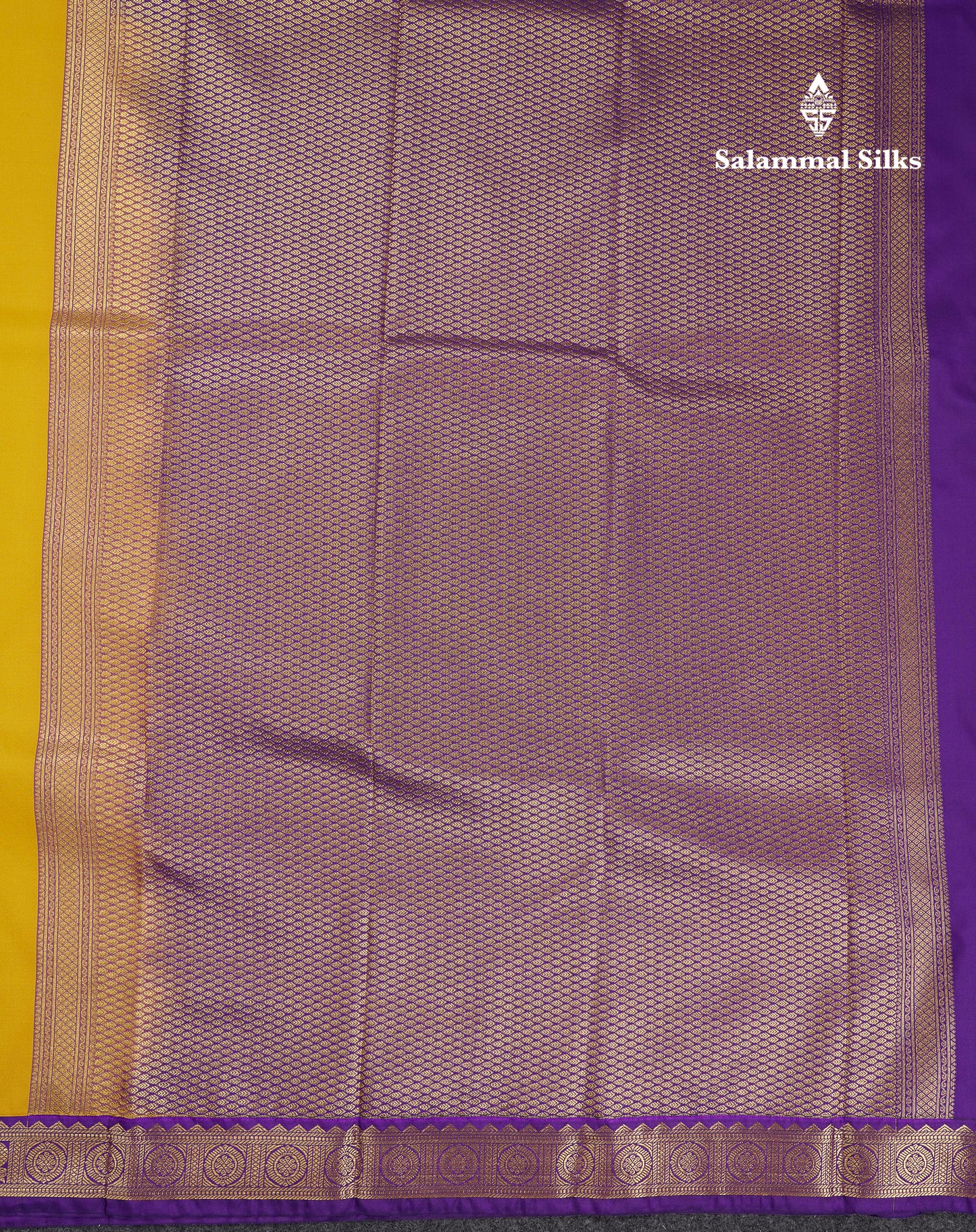 Beautiful Yellow Semi Silk Saree With Contrast Dark Purple Traditional Small Border