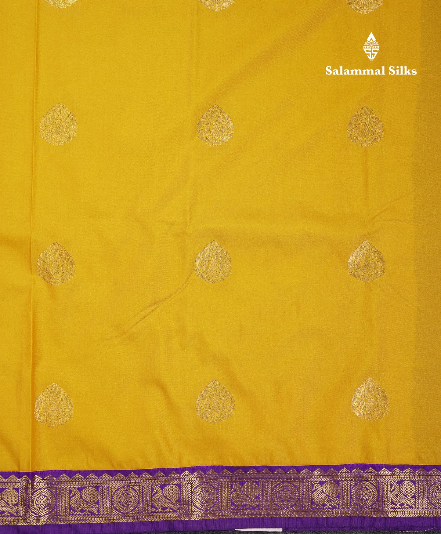 Beautiful Yellow Semi Silk Saree With Contrast Dark Purple Traditional Small Border