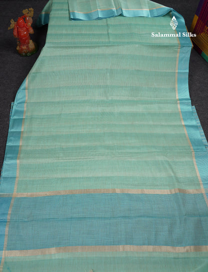 Beautiful Sea Blue Semi Tussar Fancy Saree With Contrast Sky Blue Border