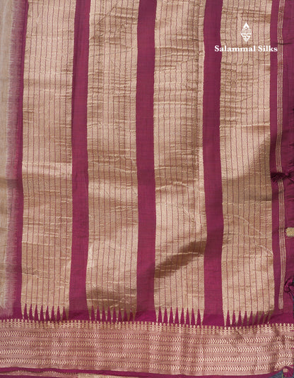 Light Chocolate Colour Semi Tussar Saree With Contrast Yellow Border