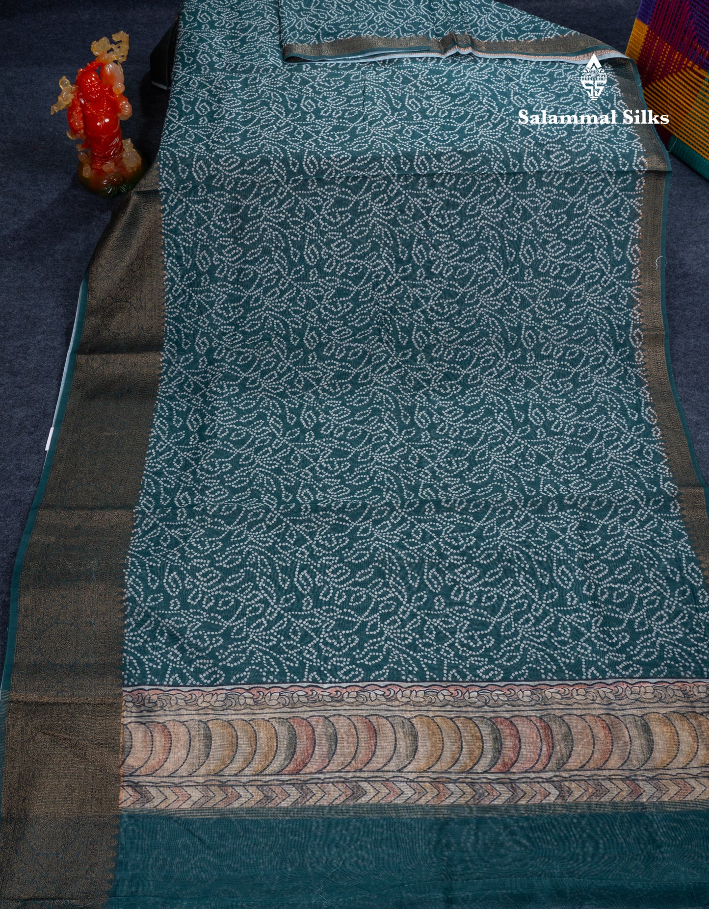 Bottle Green Chanderi Mixed Cotton Saree With Fancy Border