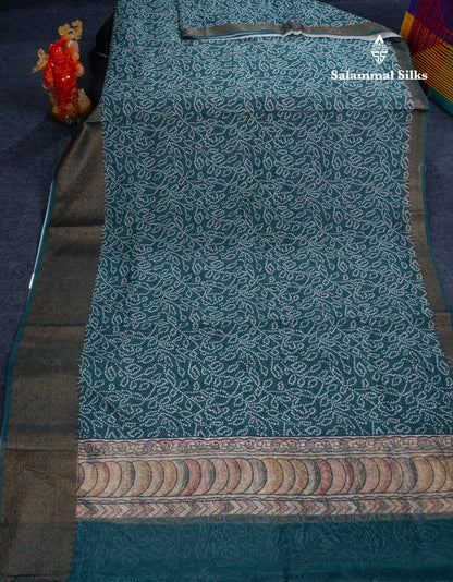 Bottle Green Chanderi Mixed Cotton Saree With Fancy Border