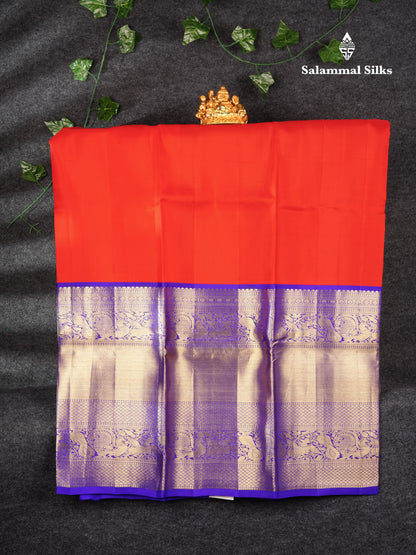 Pure Silk Pattu Pavadai ( Red ) With Royal Blue Long Border  44"