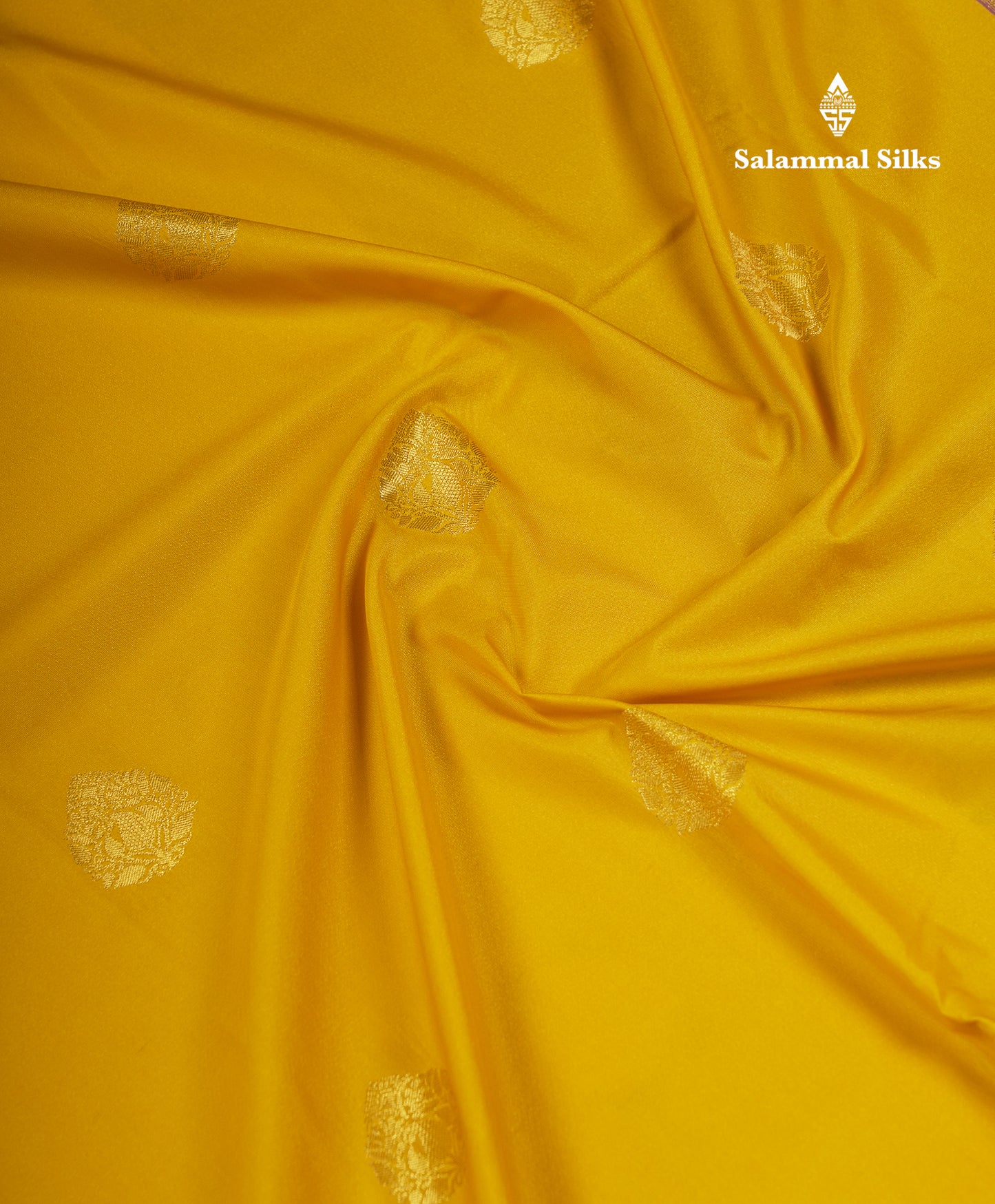 Beautiful Yellow Semi Silk Saree With Contrast Dark Purple Traditional Small Border