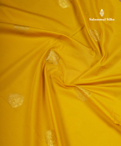 Beautiful Yellow Semi Silk Saree With Contrast Dark Purple Traditional Small Border