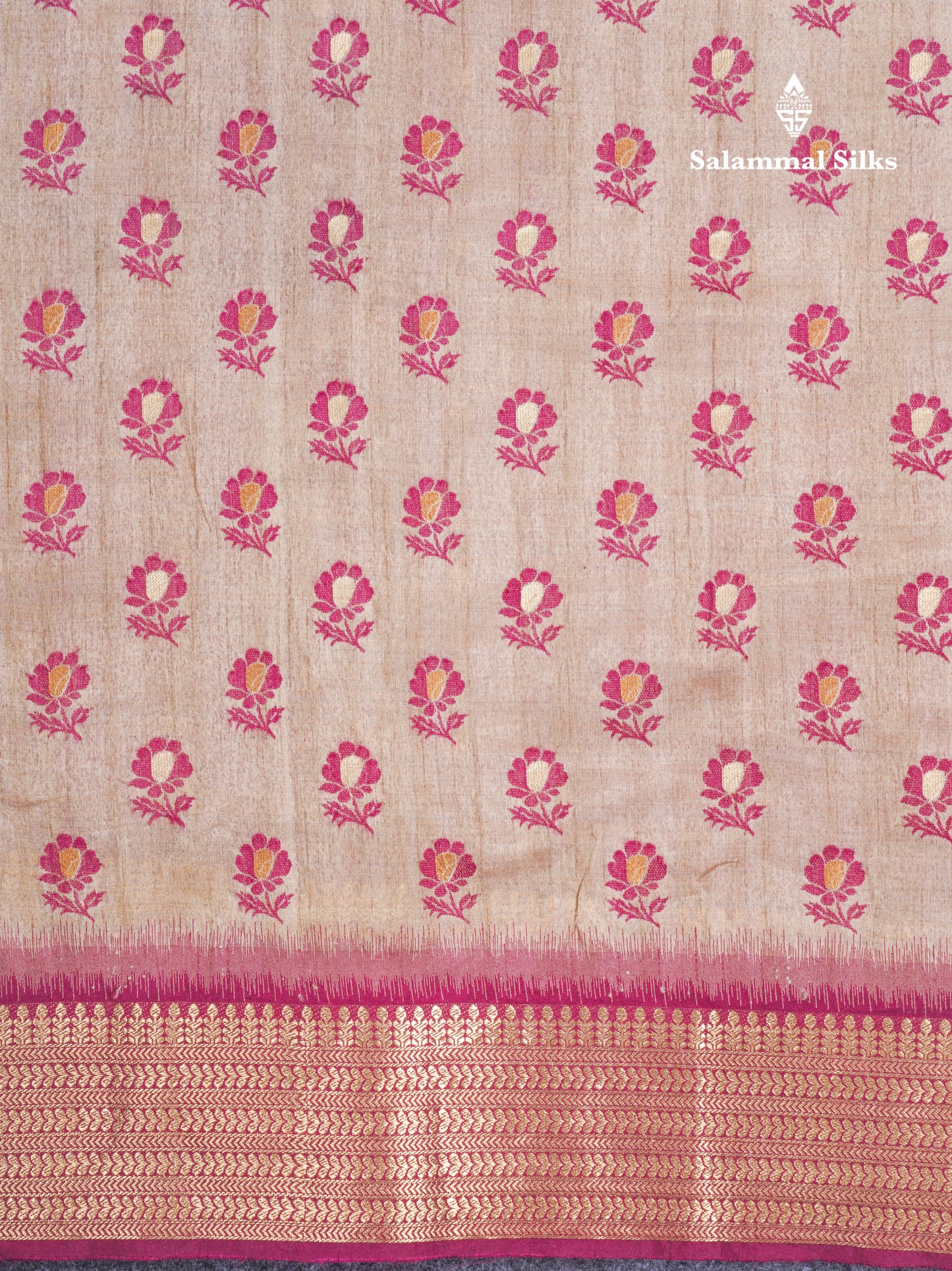 Light Chocolate Colour Semi Tussar Saree With Contrast Yellow Border