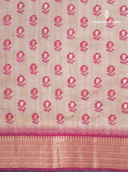 Light Chocolate Colour Semi Tussar Saree With Contrast Yellow Border