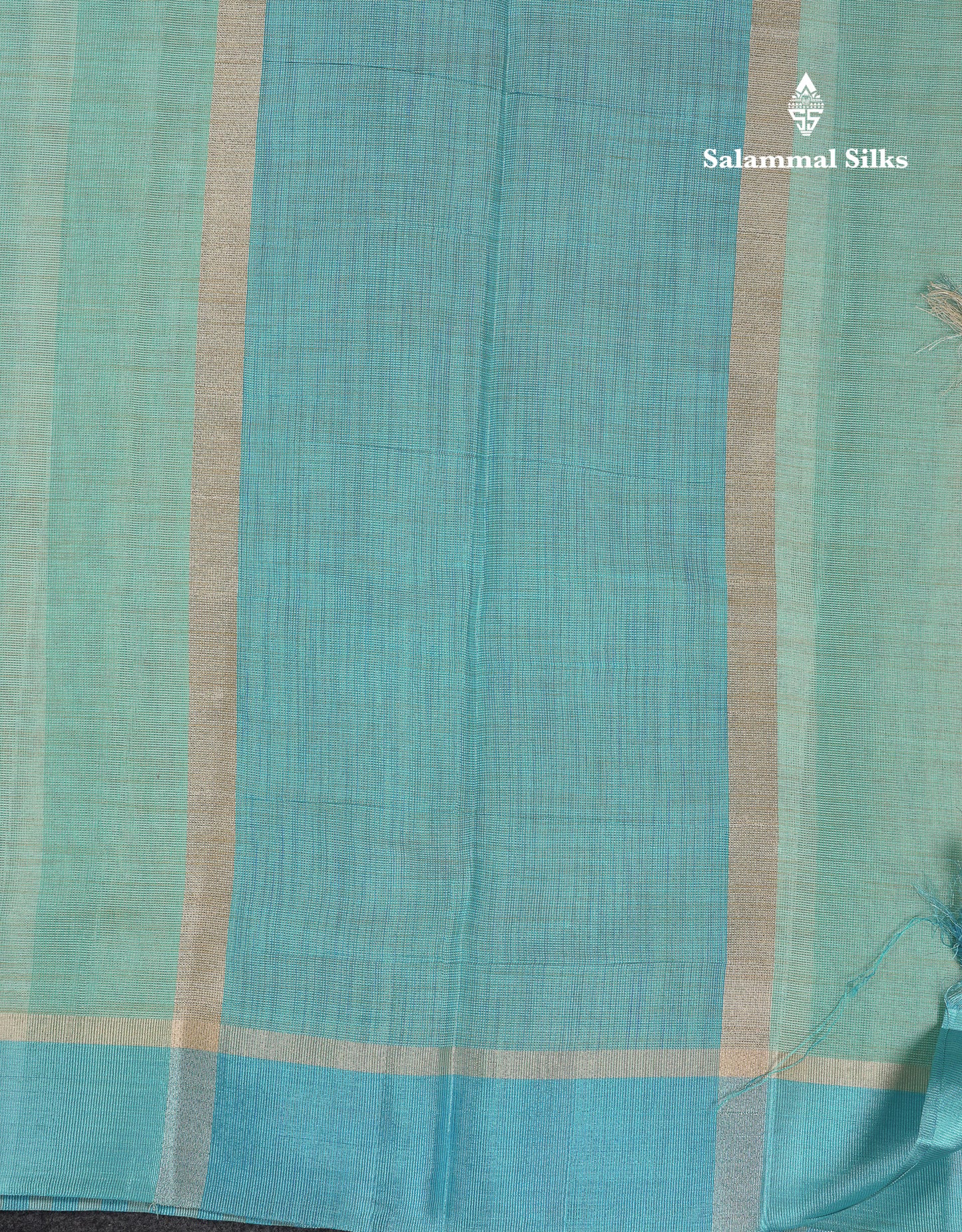 Beautiful Sea Blue Semi Tussar Fancy Saree With Contrast Sky Blue Border