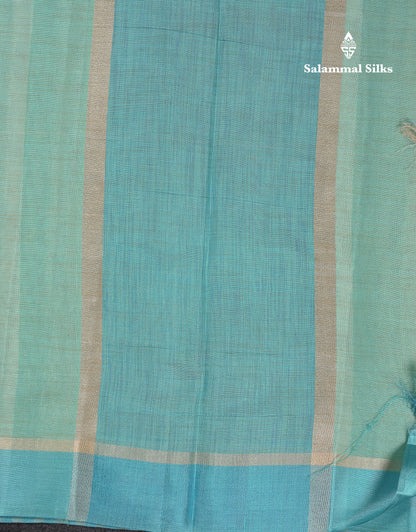 Beautiful Sea Blue Semi Tussar Fancy Saree With Contrast Sky Blue Border