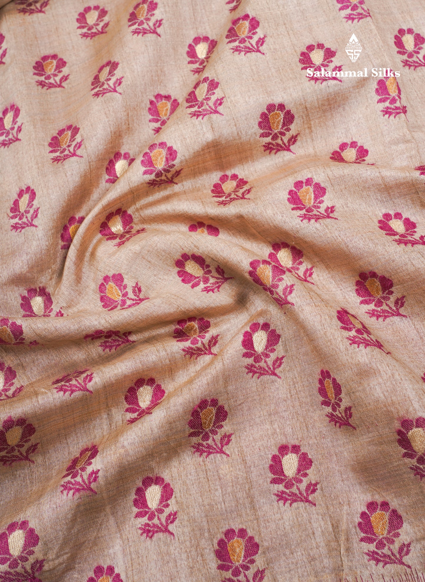 Light Chocolate Colour Semi Tussar Saree With Contrast Yellow Border