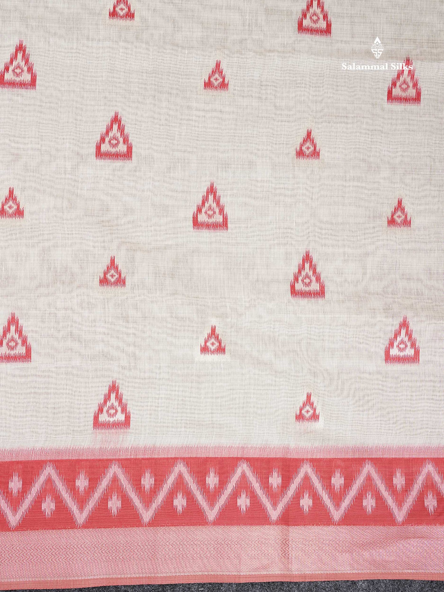 Cotton Mix Saree - Cream Sandal Along With Contrast Tomato Red Fancy Border