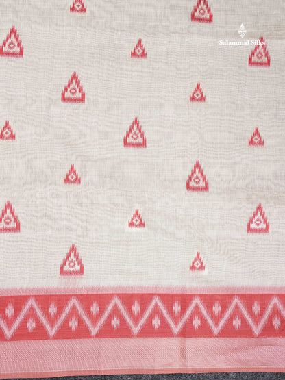 Cotton Mix Saree - Cream Sandal Along With Contrast Tomato Red Fancy Border