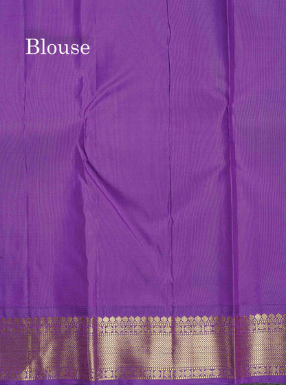 Korvai Pure Kanjivaram Silk Saree - Light Green Colour Body With Zari Butta & Purple Small Border