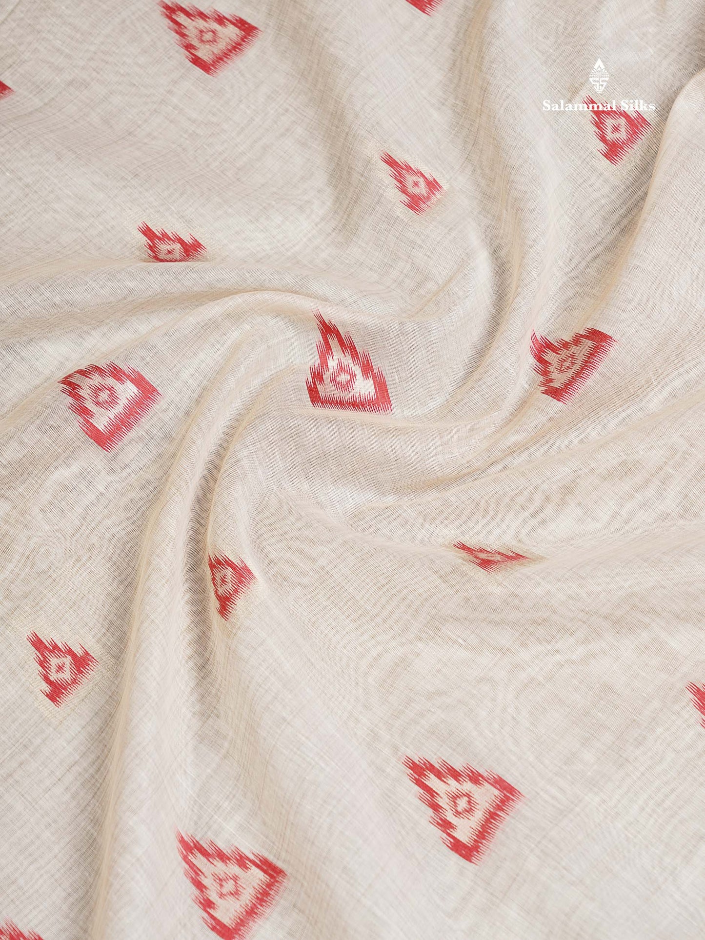 Cotton Mix Saree - Cream Sandal Along With Contrast Tomato Red Fancy Border