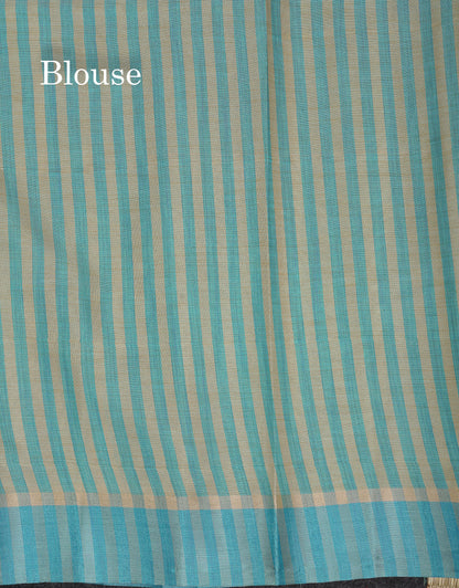 Beautiful Sea Blue Semi Tussar Fancy Saree With Contrast Sky Blue Border