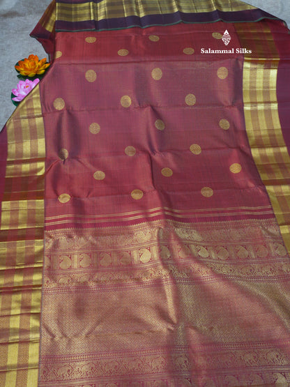 Pure Zari Beautiful Dark Maroon Tiny Zari Checks Pure Kanjivaram Silk Saree With Self Border