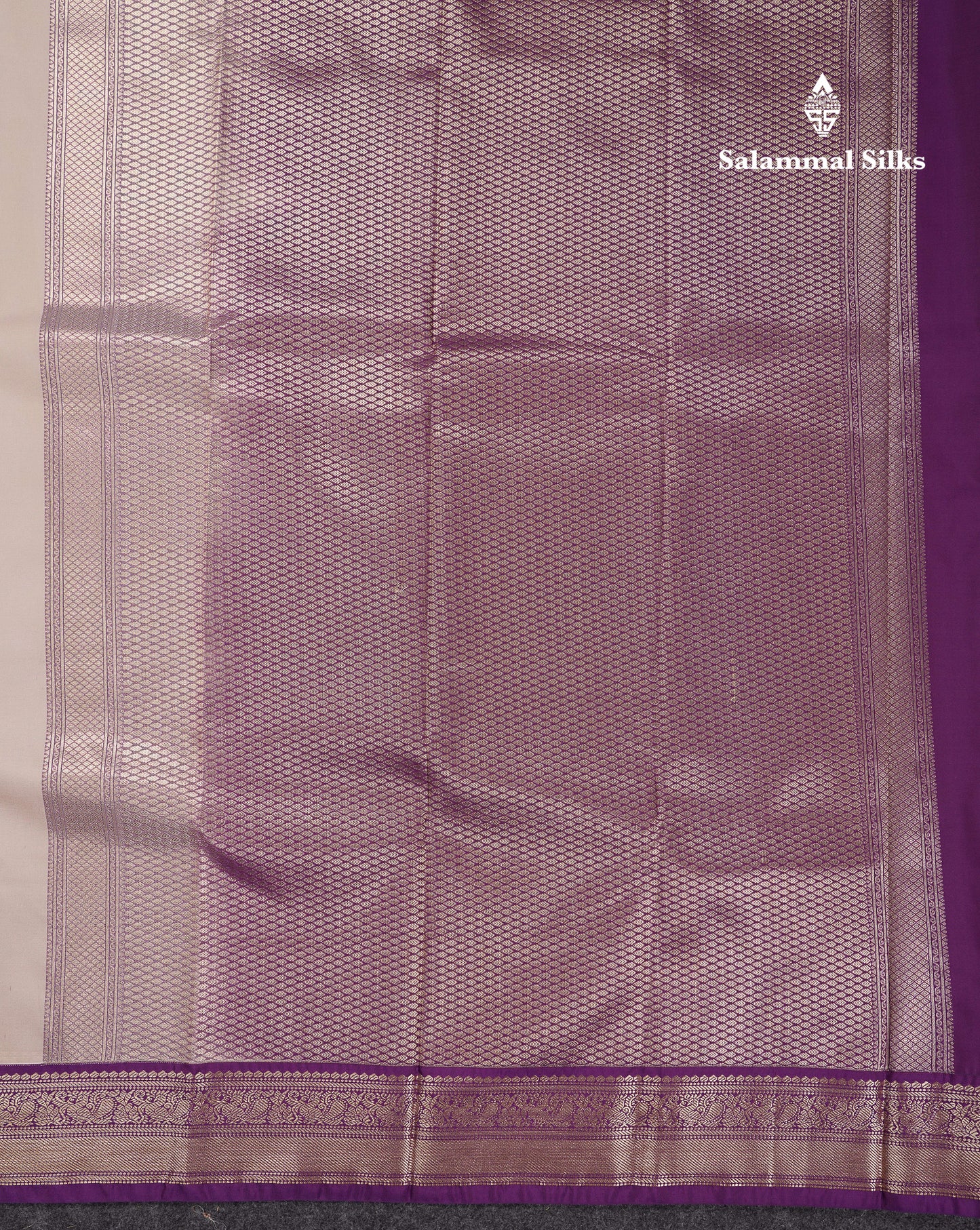Beautiful Cream Sandal Semi Silk Saree With Contrast Dark Purple Traditional Medium Border