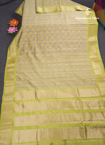 Light Sandal Semi Tussar Saree With Contrast Parrot Green Border