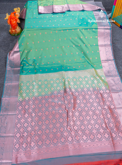 Beautiful Brown Menakari Work Semi Silk Saree With Contrast Grey Border