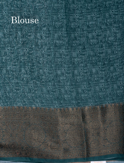 Bottle Green Chanderi Mixed Cotton Saree With Fancy Border