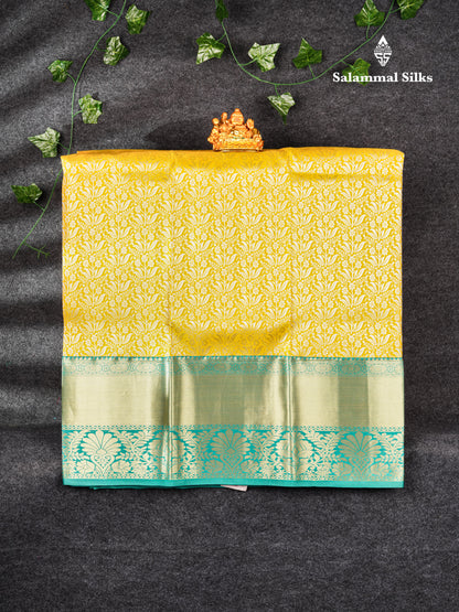 Semi Silk Pattu Pavadai ( Yellow ) With Peacock Green Blouse  44"