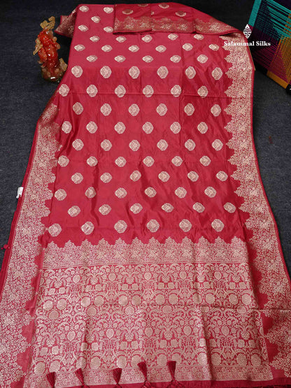 Semi Raw Silk -  Maroon Butta With Fancy Border