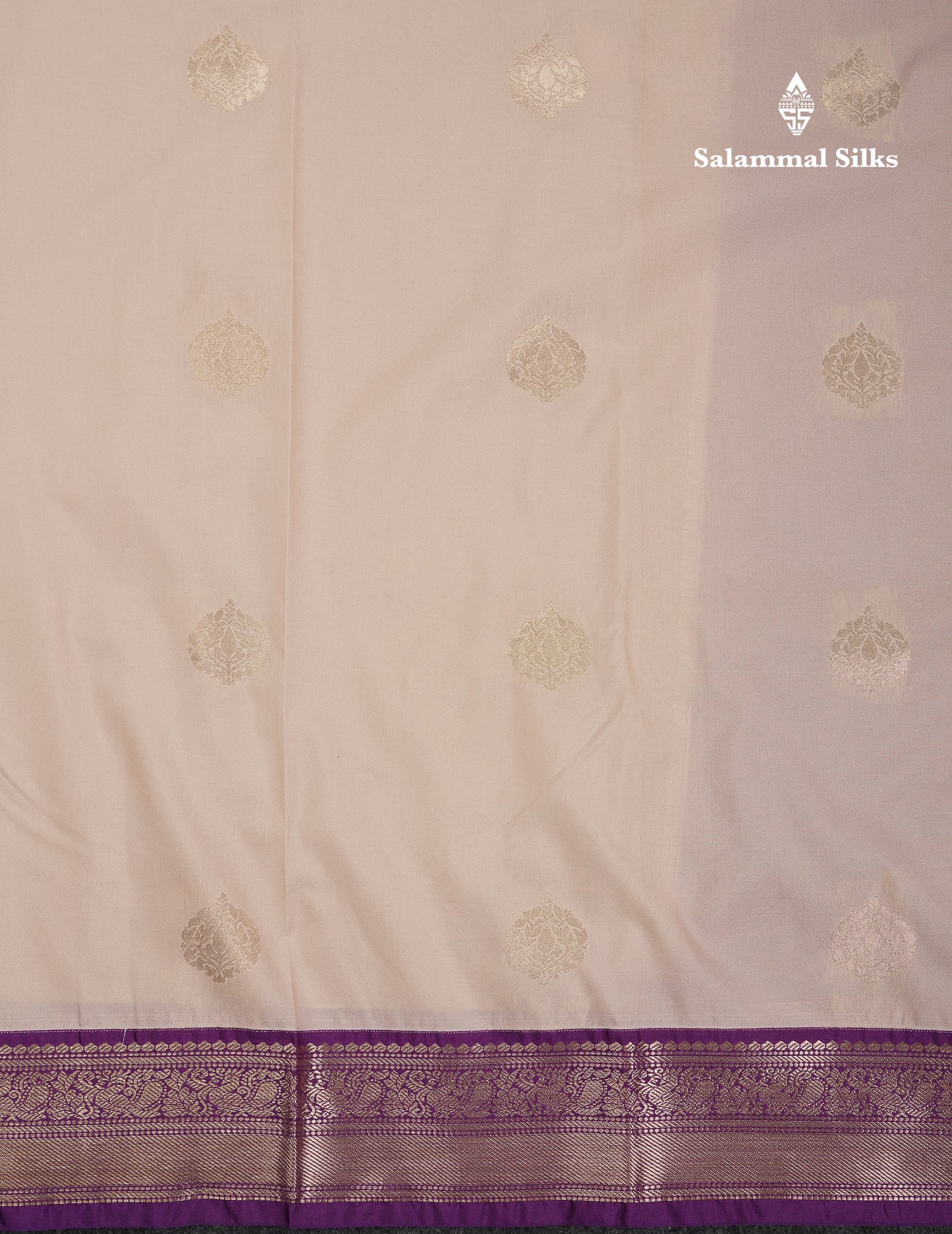 Beautiful Cream Sandal Semi Silk Saree With Contrast Dark Purple Traditional Medium Border
