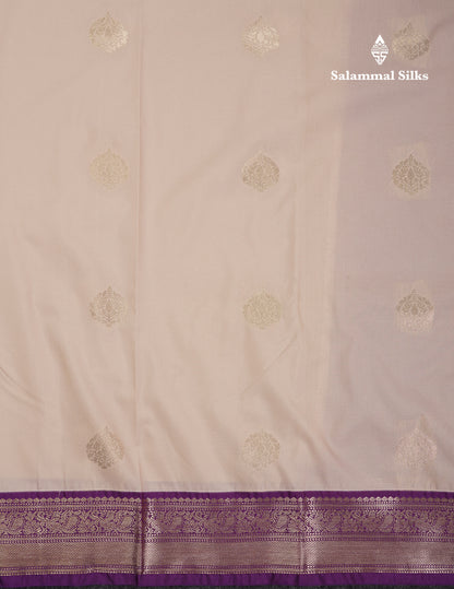 Beautiful Cream Sandal Semi Silk Saree With Contrast Dark Purple Traditional Medium Border