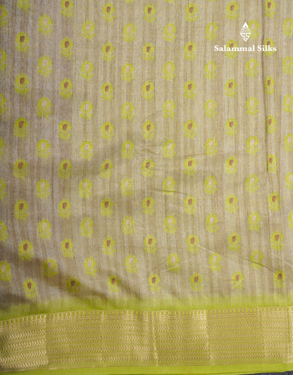 Light Sandal Semi Tussar Saree With Contrast Parrot Green Border