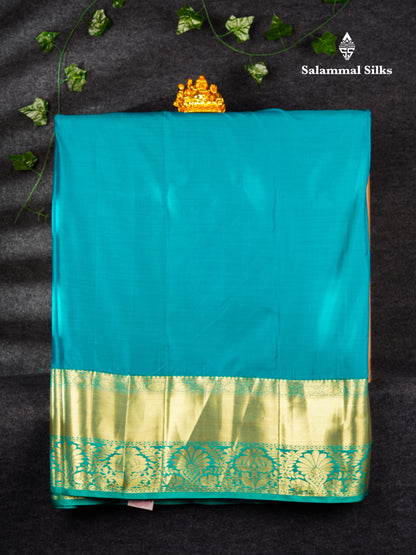 Semi Silk Pattu Pavadai ( Yellow ) With Peacock Green Blouse  44"