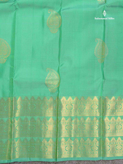 Pure Kanjivaram Silk Saree - Rexona Green Colour Body With Traditional Evening Morning Border