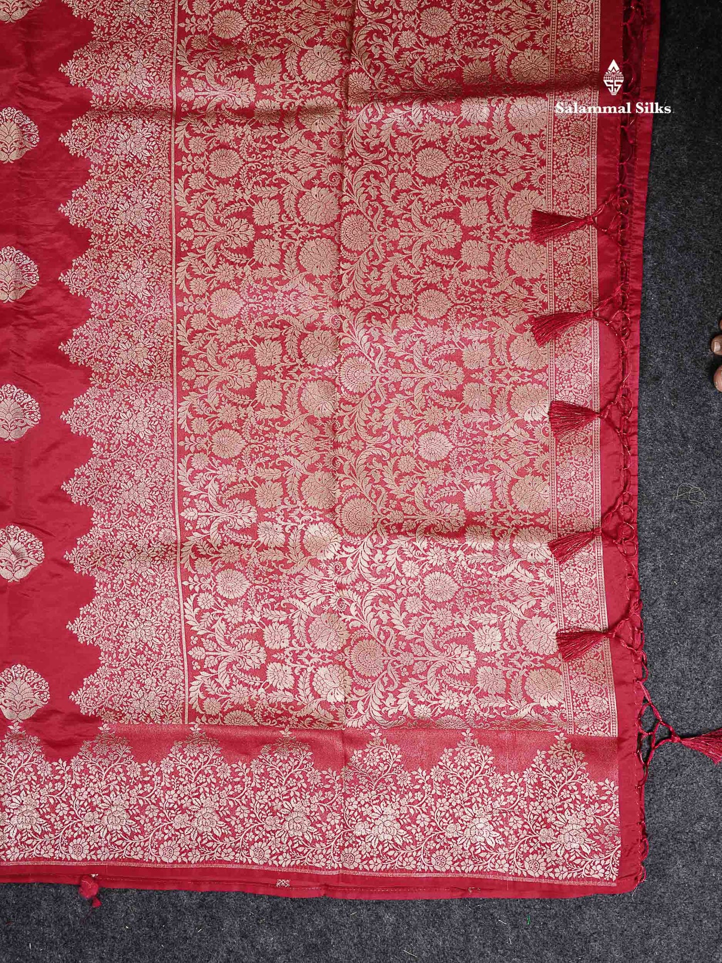 Semi Raw Silk -  Maroon Butta With Fancy Border