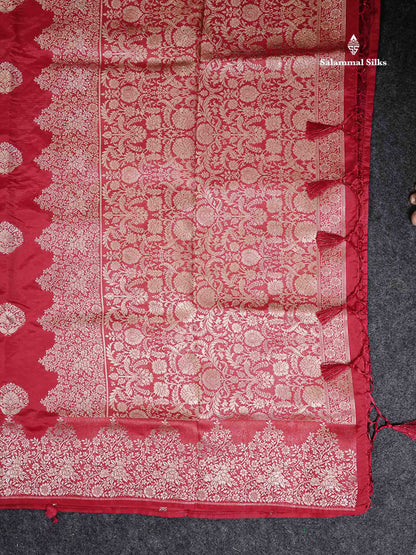 Semi Raw Silk -  Maroon Butta With Fancy Border