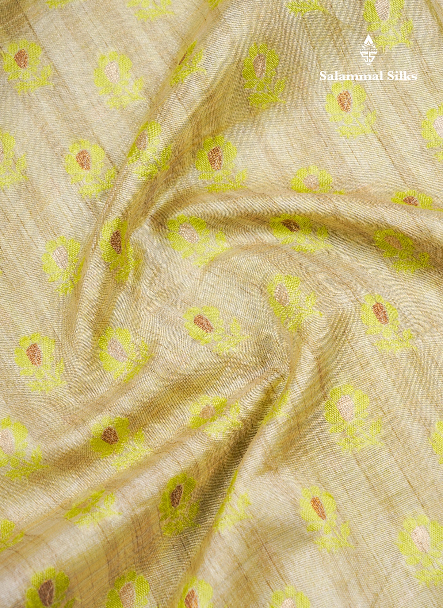 Light Sandal Semi Tussar Saree With Contrast Parrot Green Border