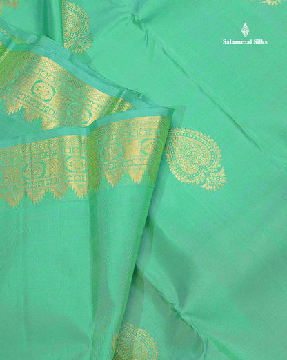 Pure Kanjivaram Silk Saree - Rexona Green Colour Body With Traditional Evening Morning Border