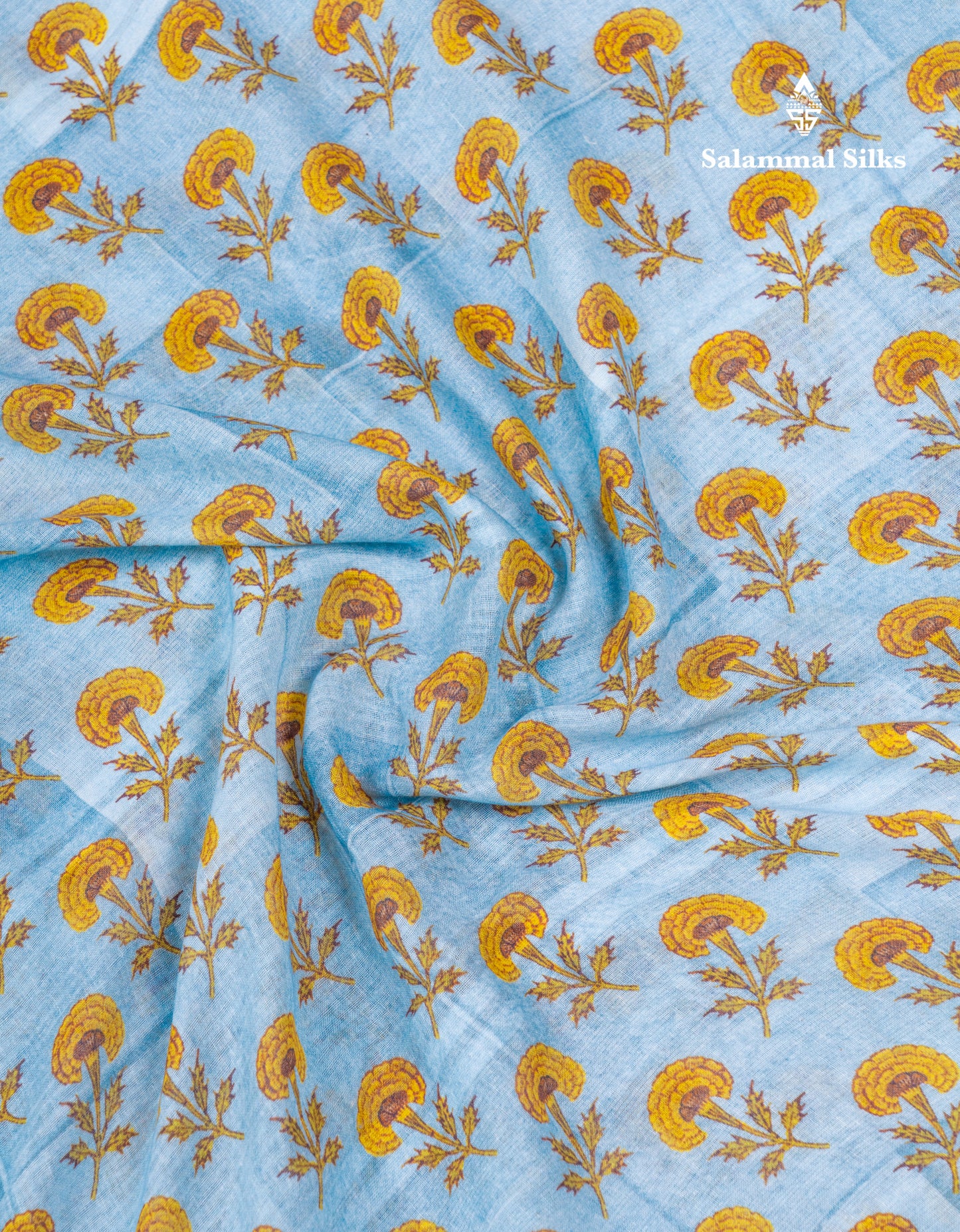 Light Blue Linen Mix Fancy Saree With Contrast Royal Blue Blouse