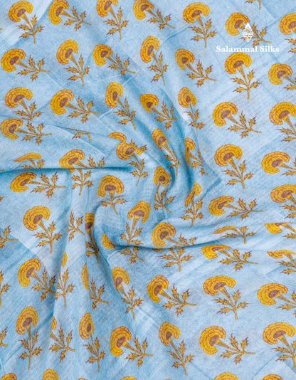 Light Blue Linen Mix Fancy Saree With Contrast Royal Blue Blouse