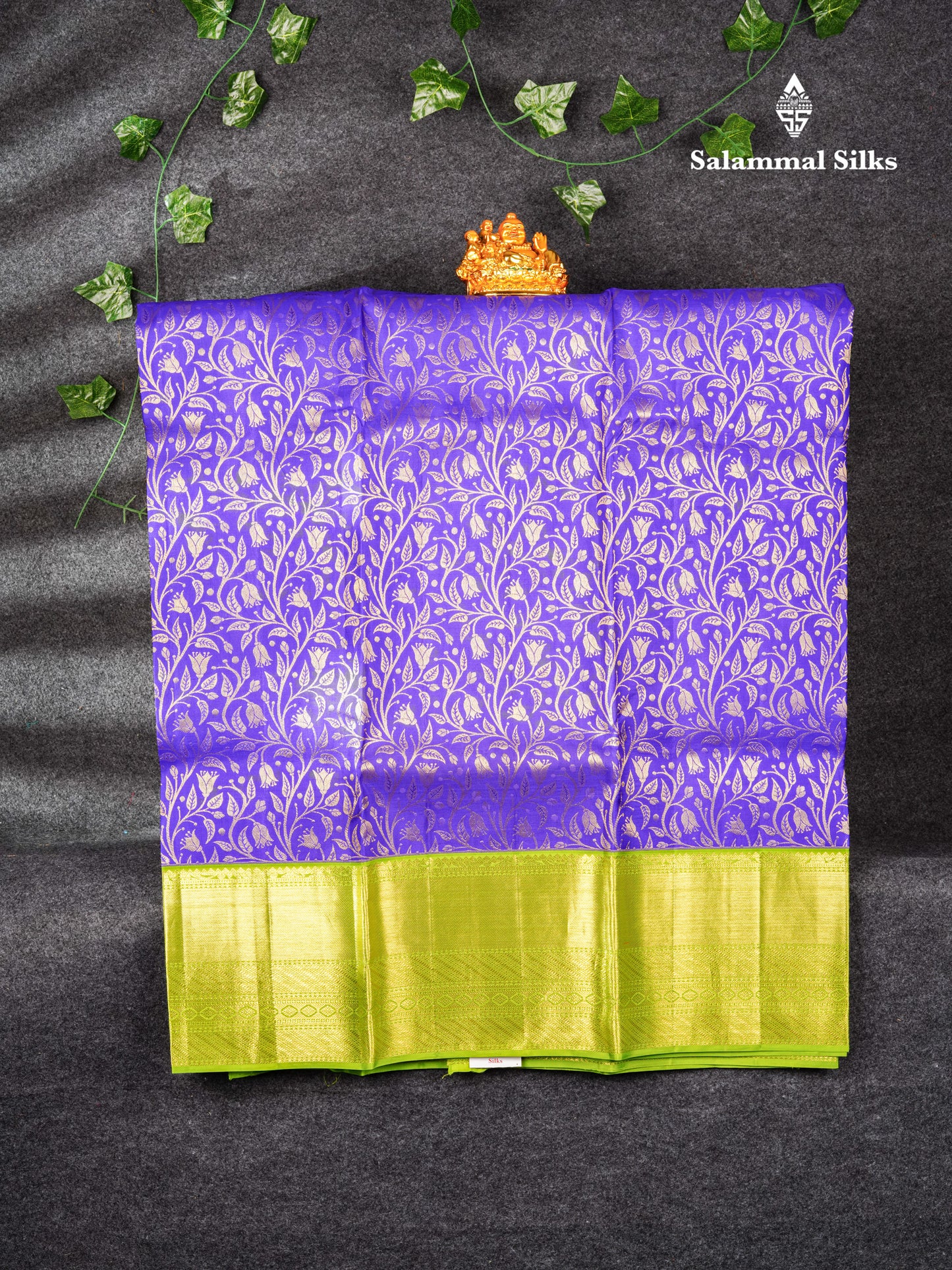 Pure Silk Pattu Pavadai ( Royal Blue ) With Parrot Green Blouse  44"