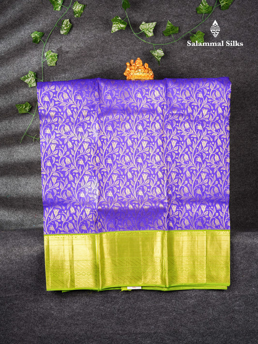 Pure Silk Pattu Pavadai ( Royal Blue ) With Parrot Green Blouse  44"