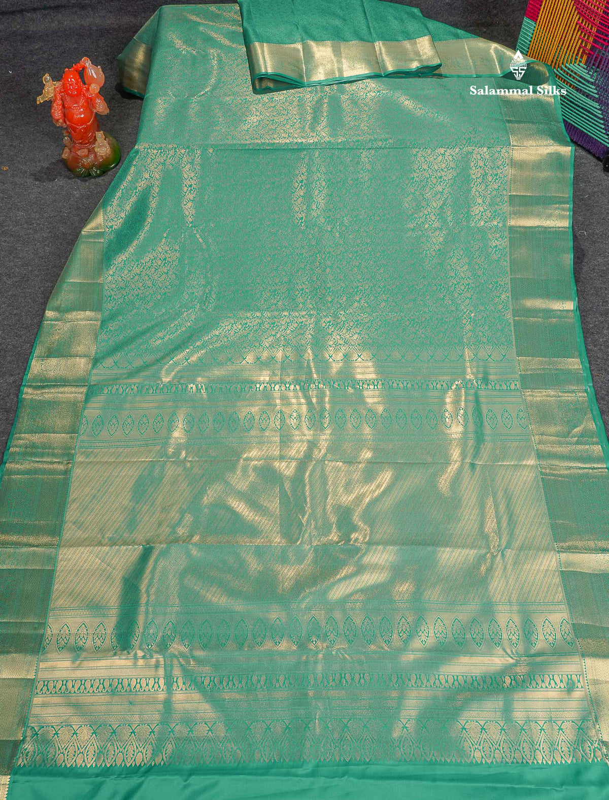Bridal Semi Silk Saree - Sapphire Green Colour Body With Traditional Border 
