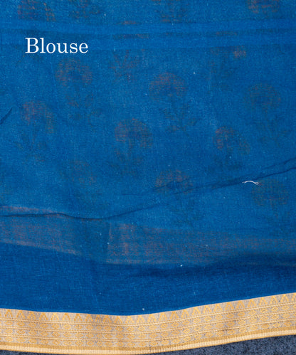 Light Blue Linen Mix Fancy Saree With Contrast Royal Blue Blouse