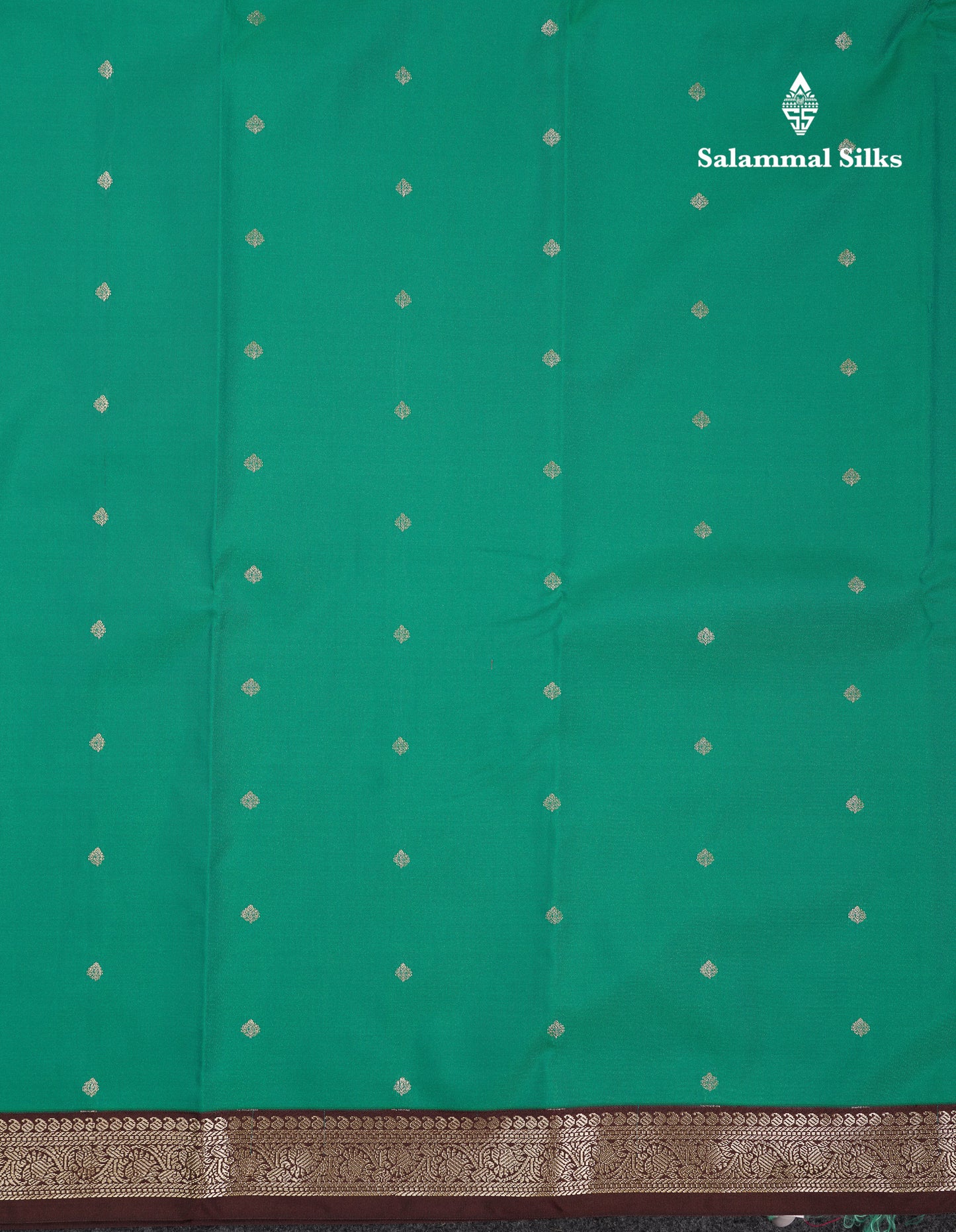Beautiful Dual Tone Sapphire Green Semi Silk Saree With Contrast Brown Small Traditional Border
