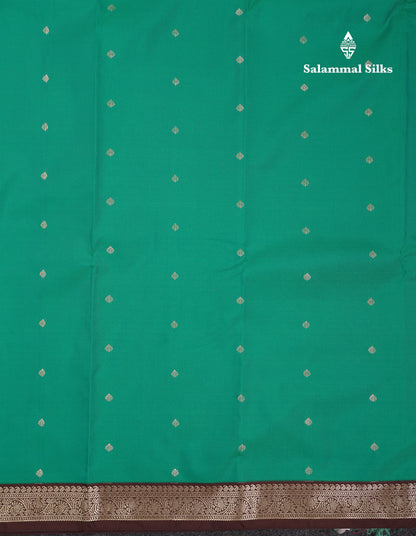 Beautiful Dual Tone Sapphire Green Semi Silk Saree With Contrast Brown Small Traditional Border