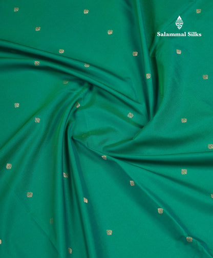 Beautiful Dual Tone Sapphire Green Semi Silk Saree With Contrast Brown Small Traditional Border
