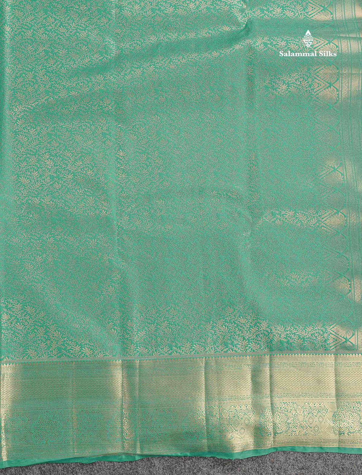 Bridal Semi Silk Saree - Sapphire Green Colour Body With Traditional Border