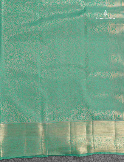 Bridal Semi Silk Saree - Sapphire Green Colour Body With Traditional Border