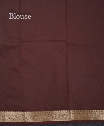 Beautiful Dual Tone Sapphire Green Semi Silk Saree With Contrast Brown Small Traditional Border