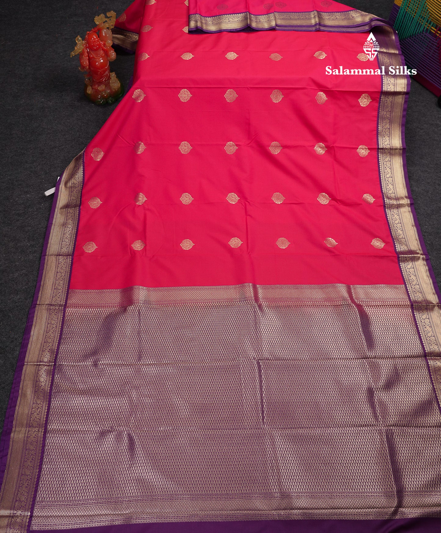 Beautiful Cream Sandal Semi Silk Saree With Contrast Dark Purple Traditional Medium Border