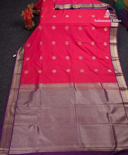 Beautiful Cream Sandal Semi Silk Saree With Contrast Dark Purple Traditional Medium Border