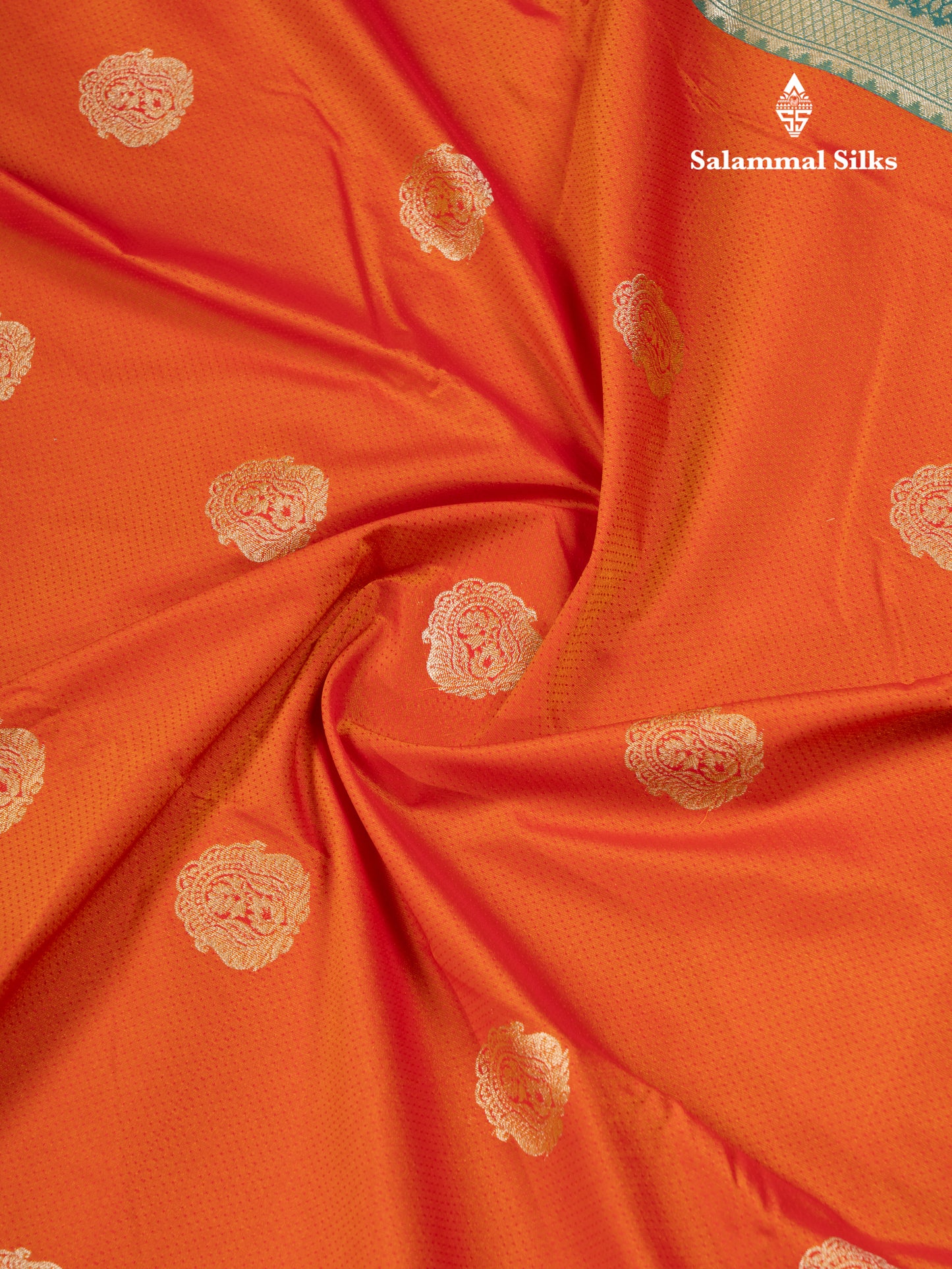 Orange Semi Silk Saree With Contrast Sapphire Green Traditional Border
